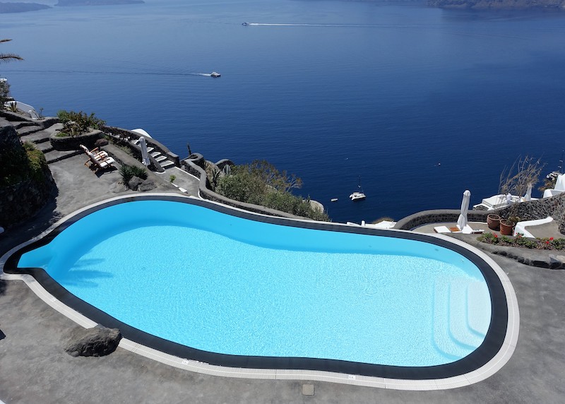 Pool and view at Perivolas Hotel in Oia, Santorini