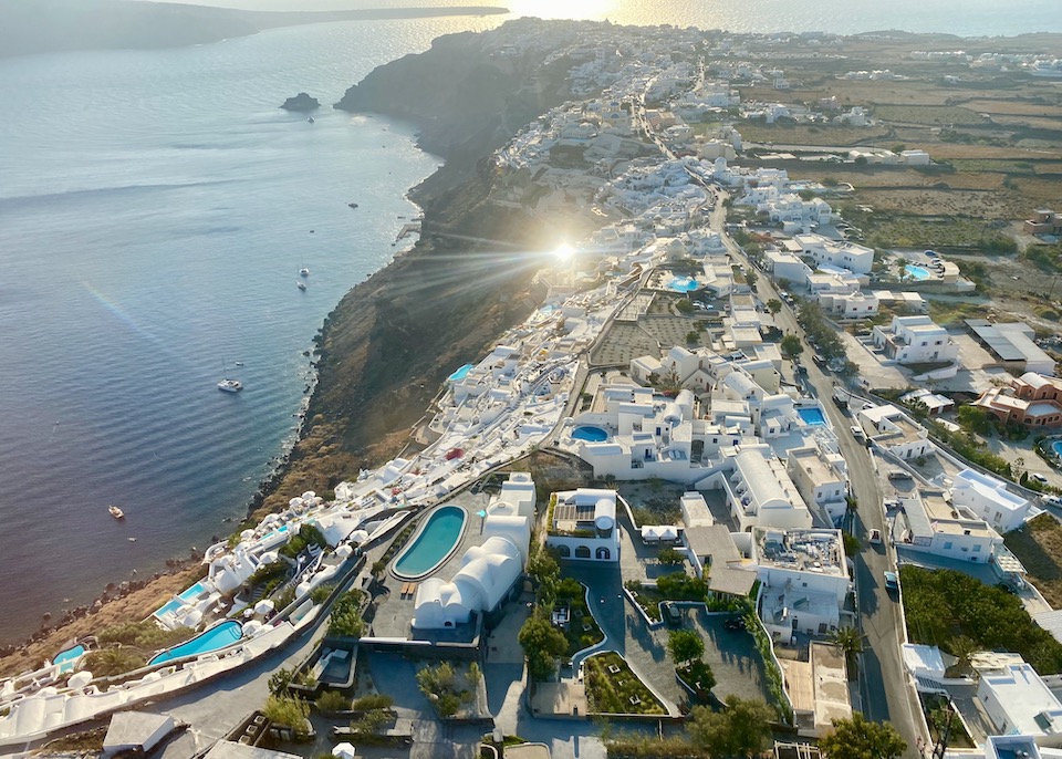 View of Oia and Thirassia near sunset