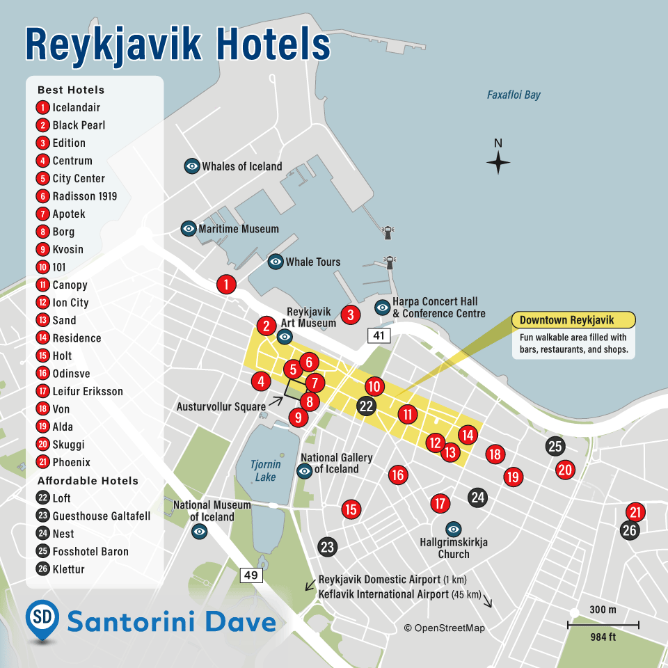 Map of Reykjavik Hotels.