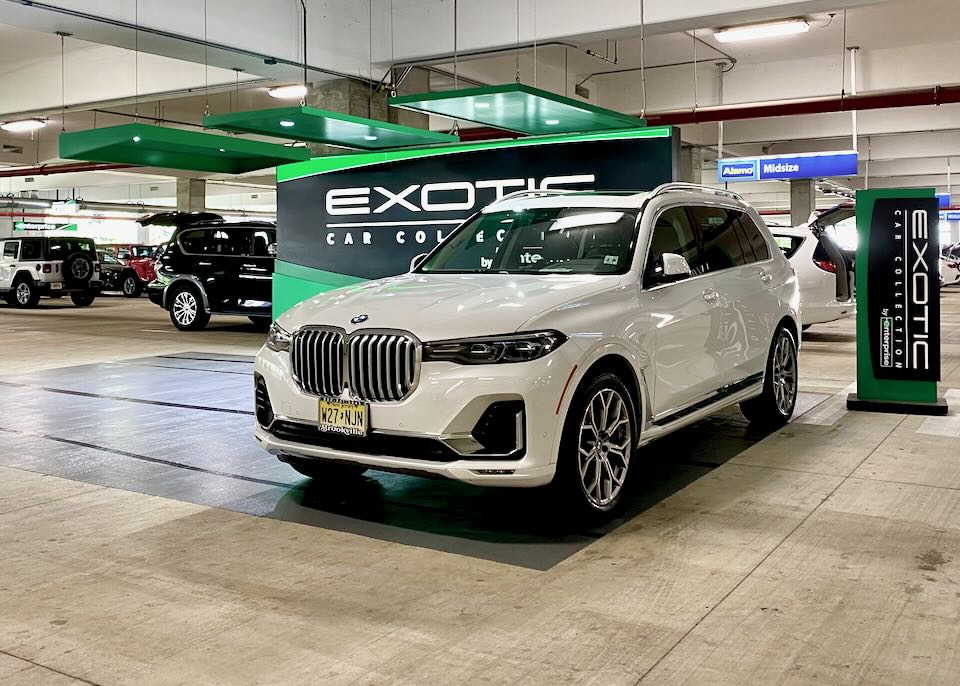 A BMW X7 SUW sits in the Enterprise lots at Tampa airport.