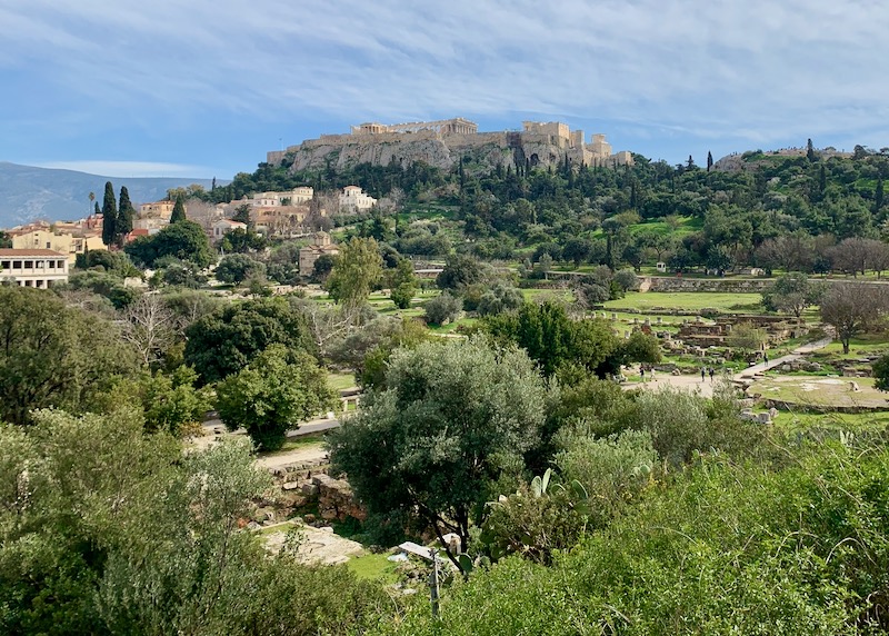 View over the ancient agora in athens, with the acropolis in the background