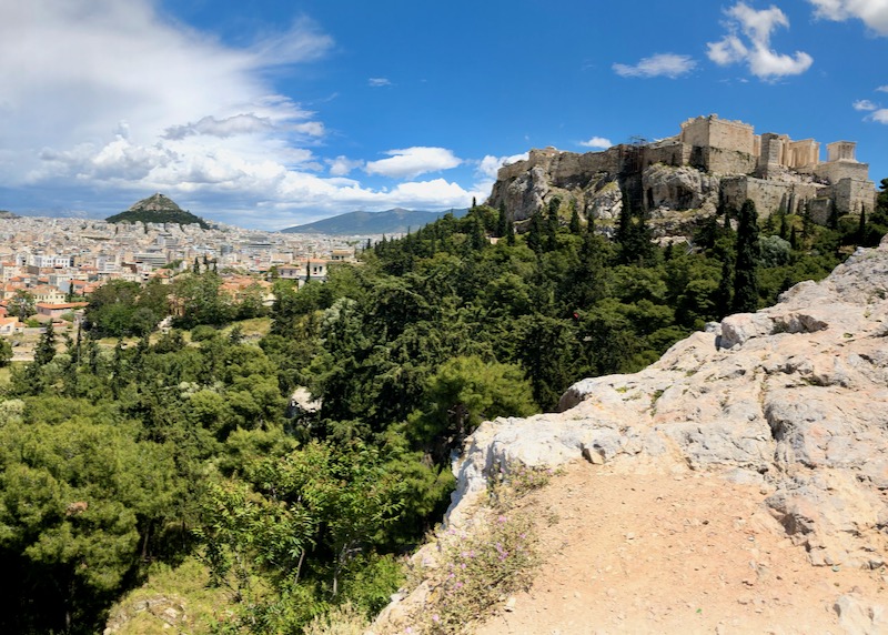 View past the Acropolis to Mount Lycabettus in Athens