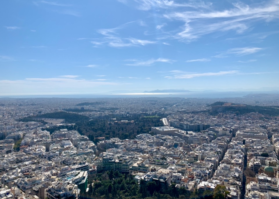 Aerial view over Athens on a sunny day