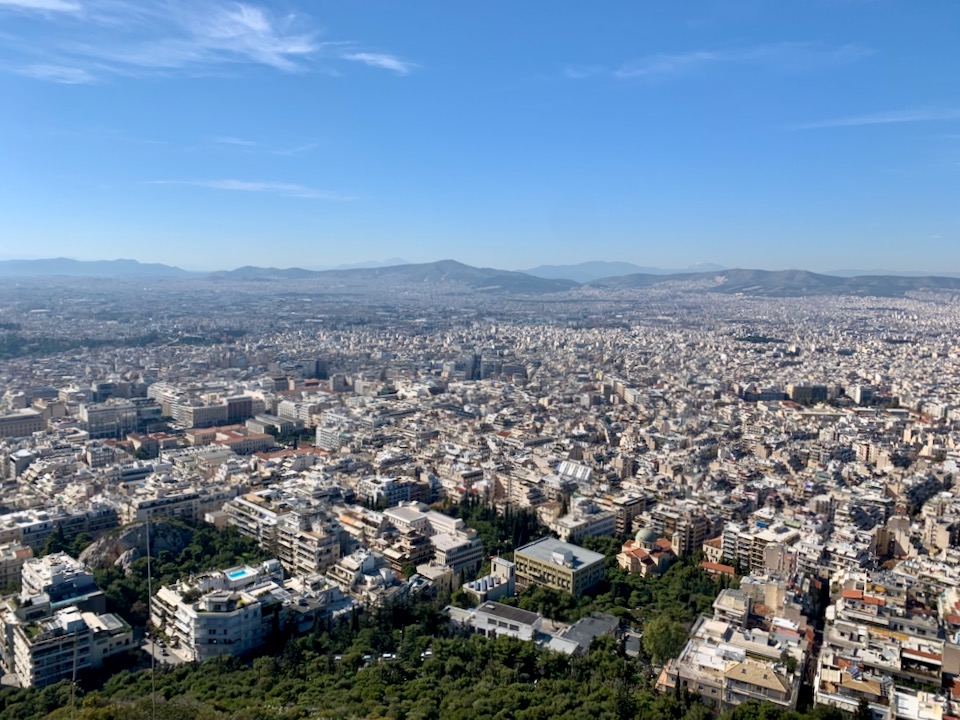 Aerial view east over Athens from Lycabettus Hill