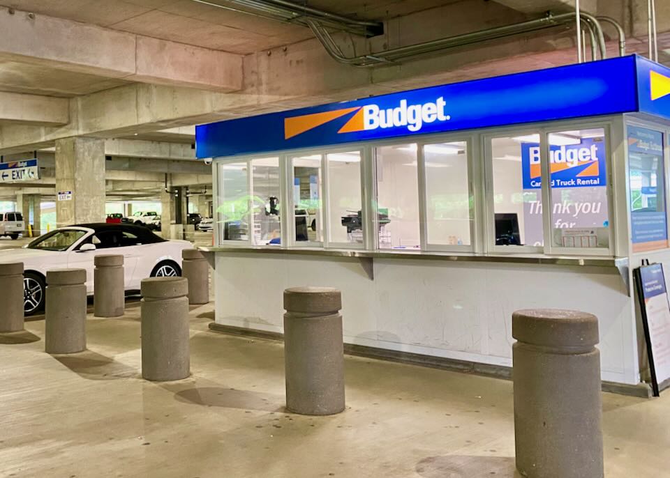 Budget customer service counter in the garage.