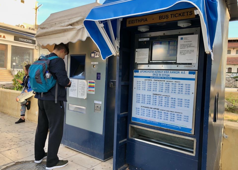 Bus tickets for Chania to Souda ferry port.