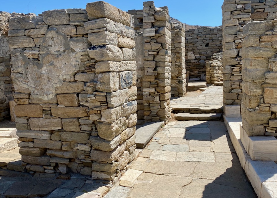 Stone walls and doorways in an archaeological site