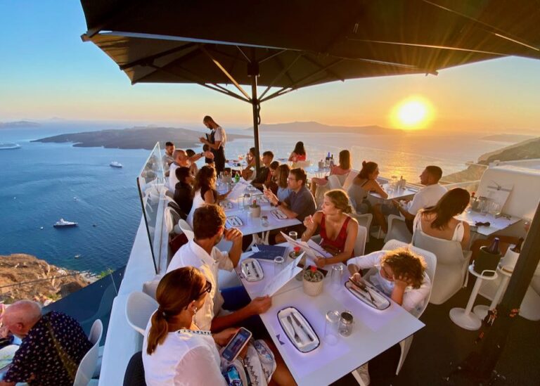 Santorini Greece My 2024 Travel Guide   Fira Restaurant With Sunset View 768x549 