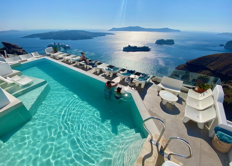 Pool and caldera view at Athina Luxury Suites in Fira, Santorini