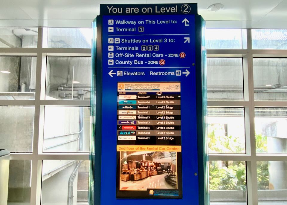 A blue sign with information for each level.