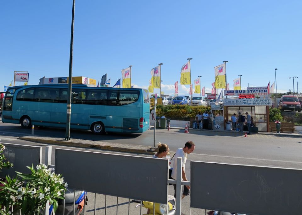Bus stop at Heraklion Airport.