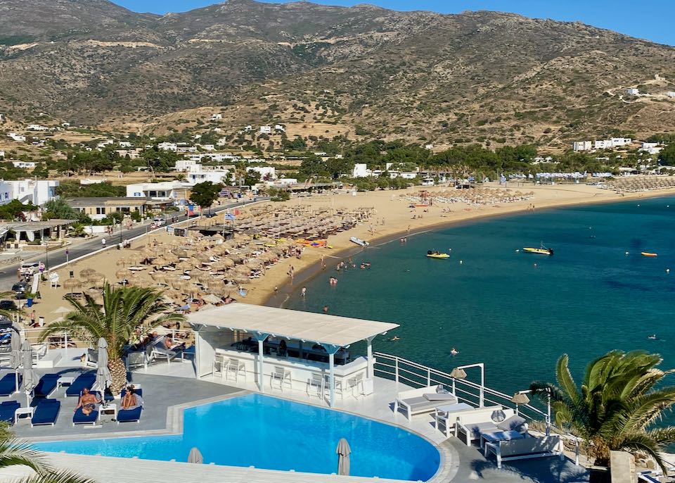 View of Mylopotas Beach from hotel.
