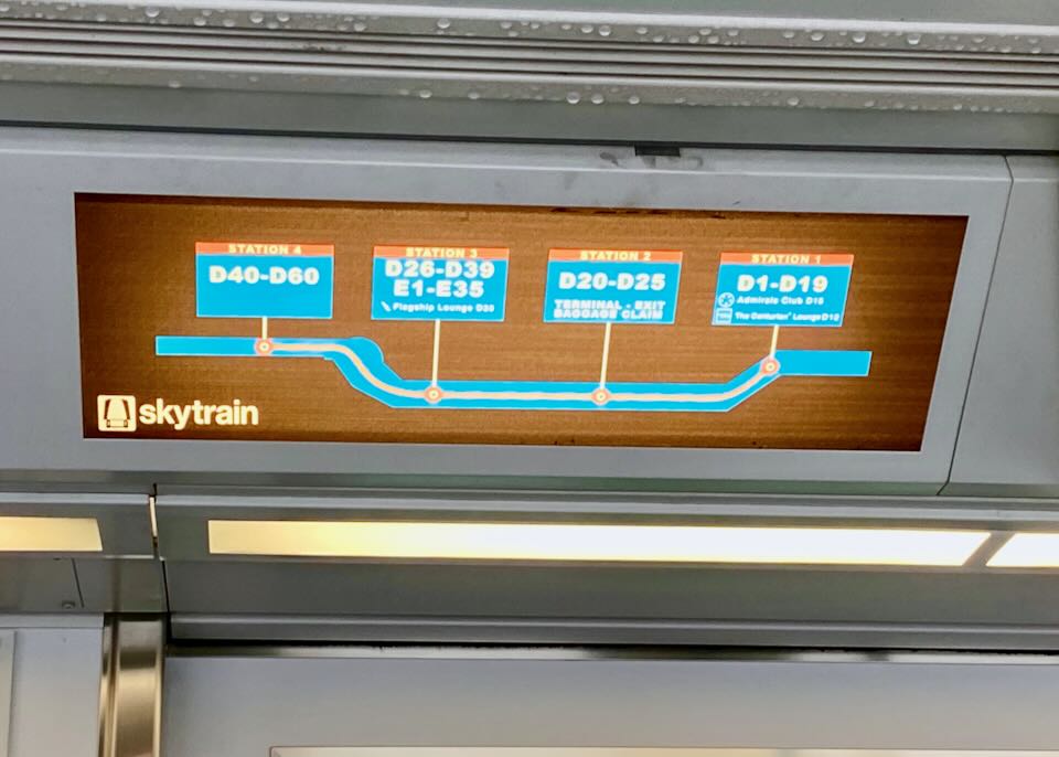 A map inside the Skytrain shows the four stations and the path to get there.