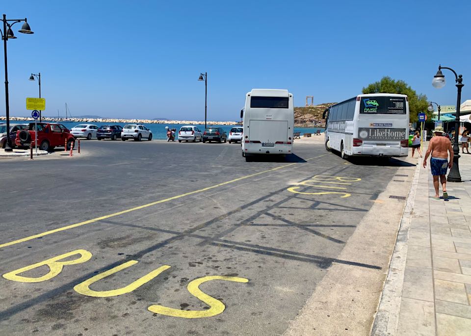 Bus station in Naxos Town, near ferry port.