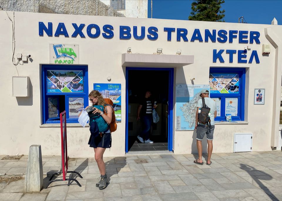 Bus station at ferry port in Naxos.