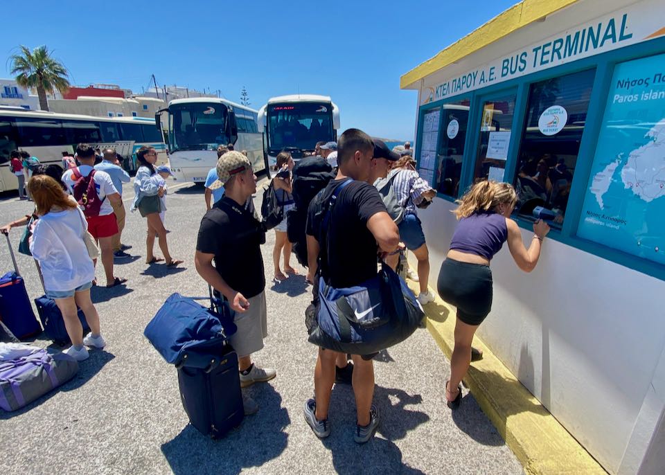 Bus station near ferry port in Paros.