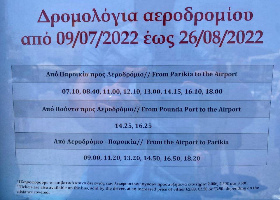 Paros airport bus schedule.