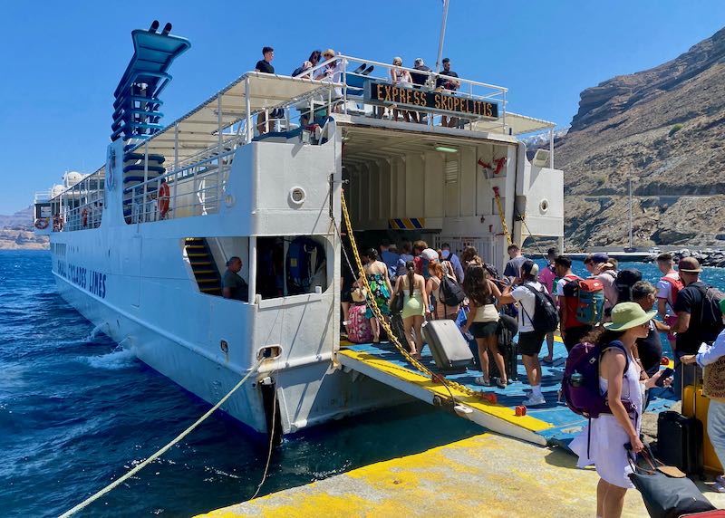 Boarding ferry at Santorini ferry port.
