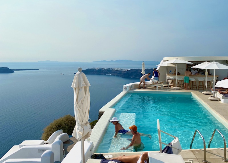 Pool and view at Astra Suites in Imerovigli, Santorini