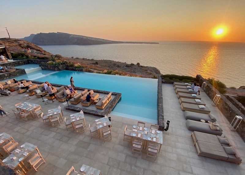 Sunset pool view at Canaves Oia Epitome in Oia, Santorini