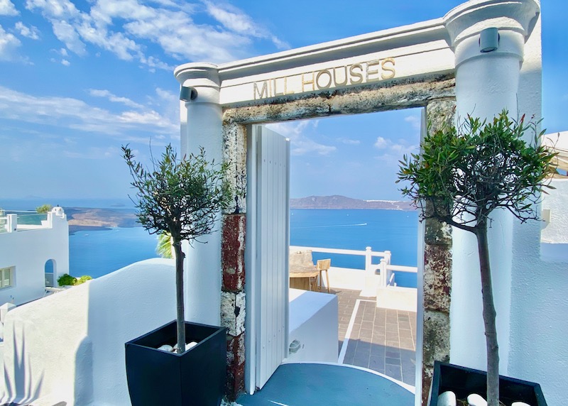 Entrance to Mill Houses Elegant Suites in Firostefani, Santorini