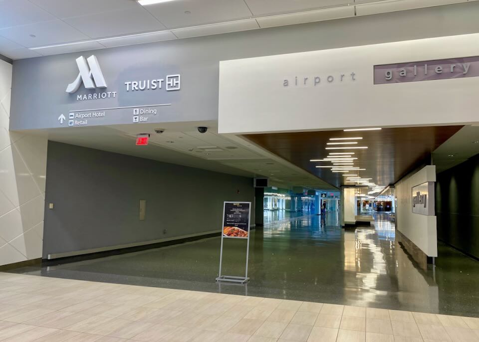 The entrance to the Marriott from the airport.