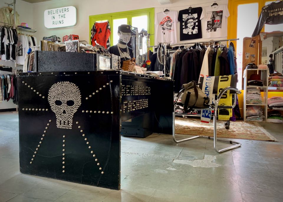 Vintage clothing shop with punk-inspired attire