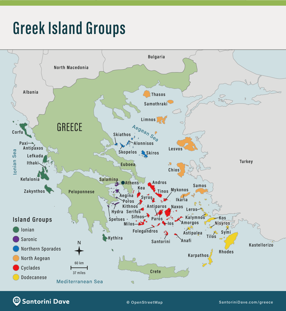 Map of Island Groups in Greece