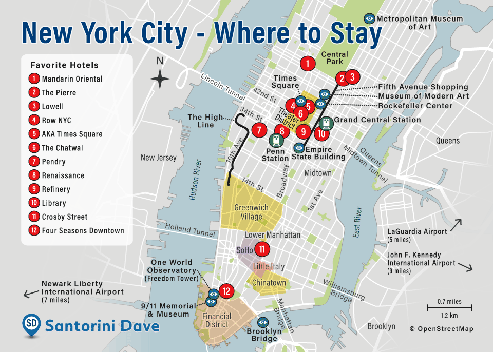 Map of the best places to stay in New York City.