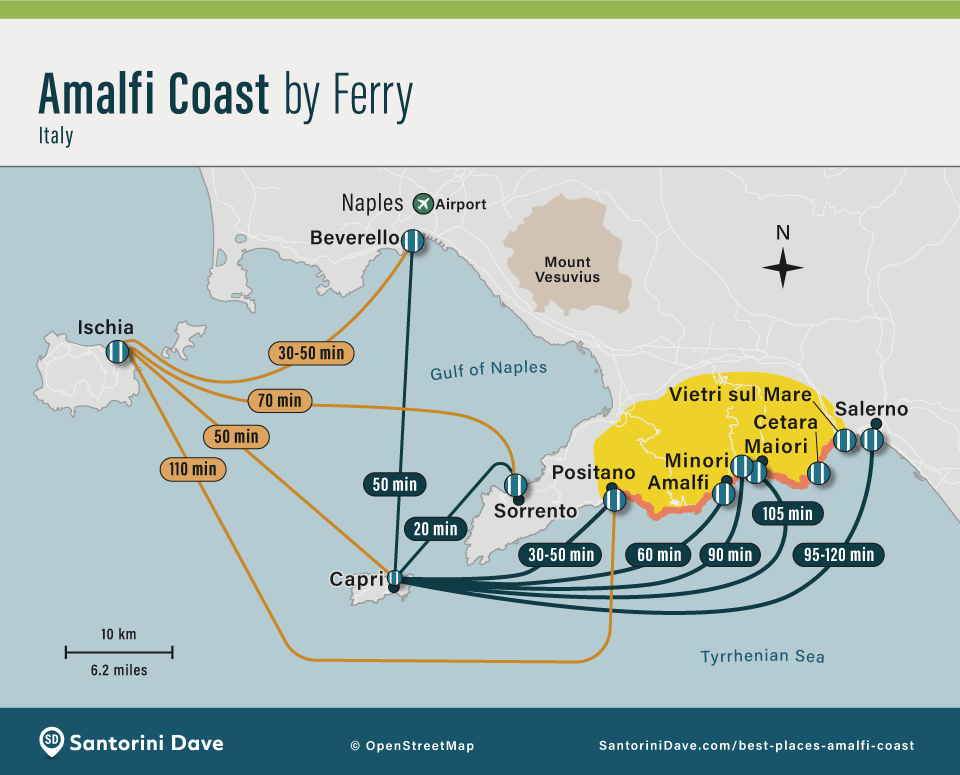 Amalfi Coast Ferry Map.