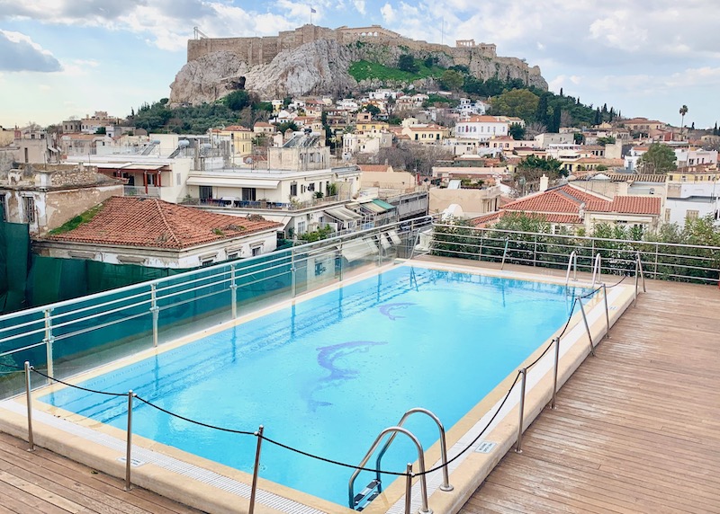 The rooftop pool at Electra Palace in Plaka, Athens