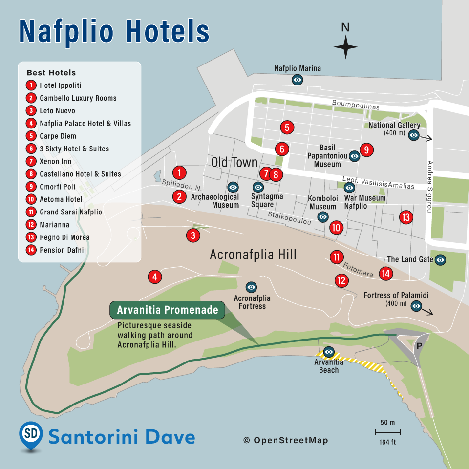 Map of Nafplio Hotels
