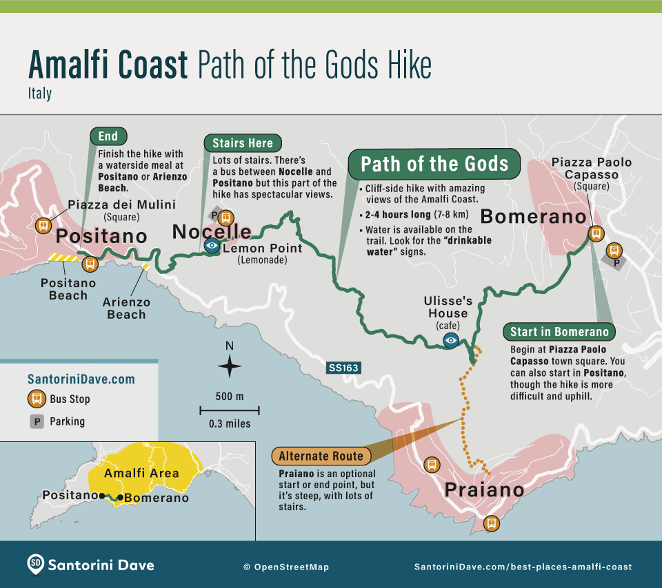 Amalfi Coast Hiking Map.