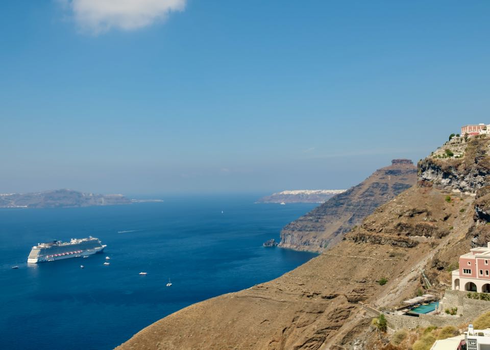 Cruise ship to Santorini caldera.