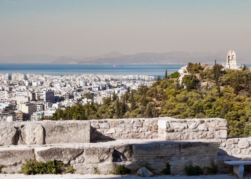 The Koukaki neighborhood and the Filopappou Monument in Athens, Greece