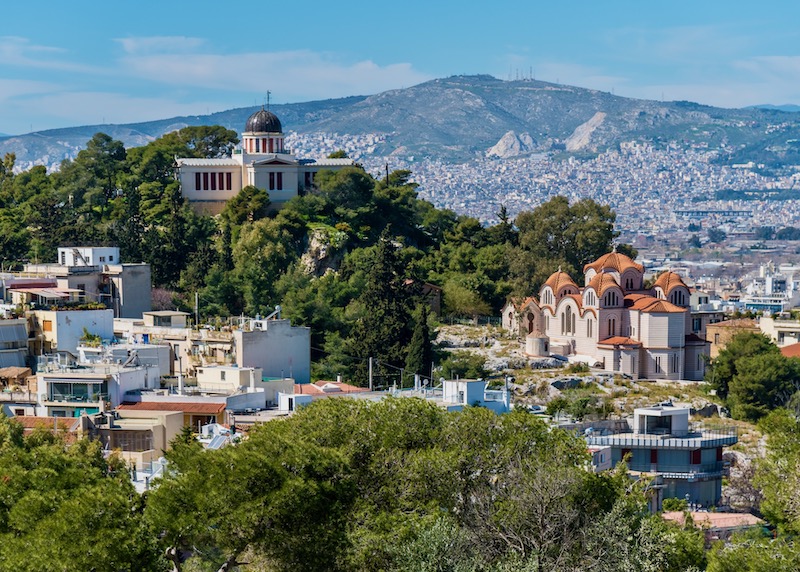 Agia Marina Church and the National Observatory on Nymphs Hill in Thiseio, Athens