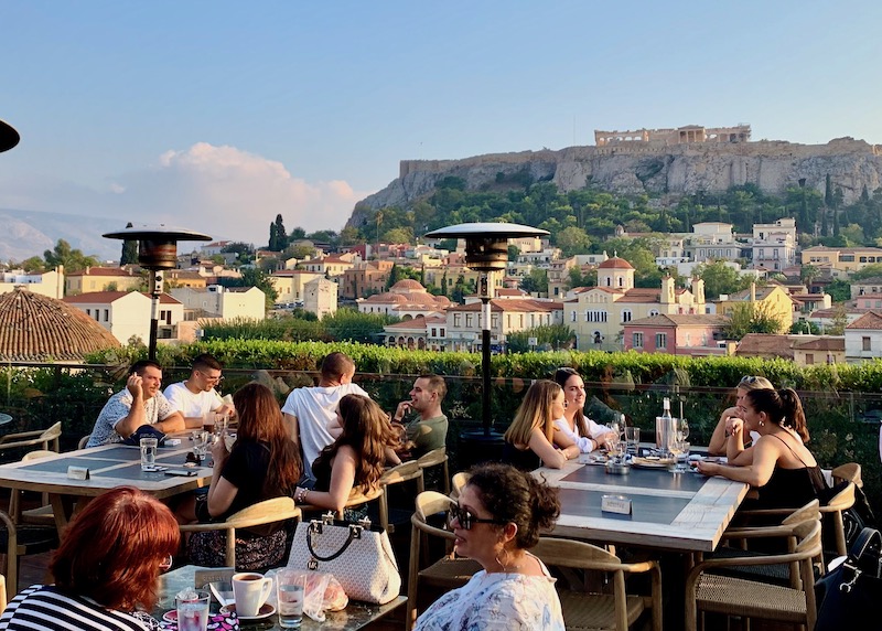 Acropolis view from the rooftop at 360 Degrees Cocktail Bar in Monastiraki, Athens