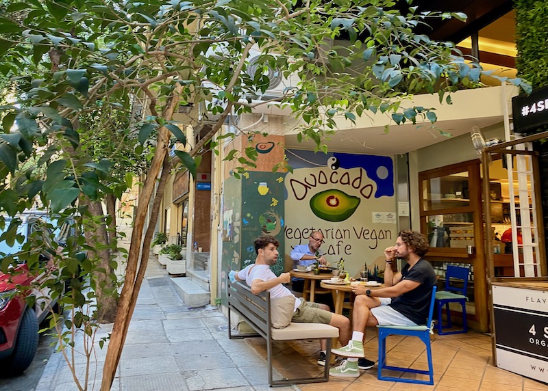 Sidewalk tables at Avocado Cafe in Syntagma, Athens
