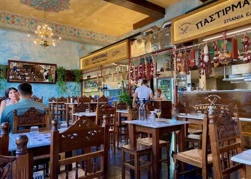 The dining room of Ta Karamanlidika tou Fani in Psirri, Athens