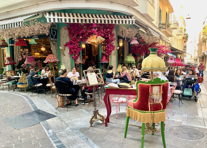 Colorful tables and chairs at Tazza in Syntagma, Athens