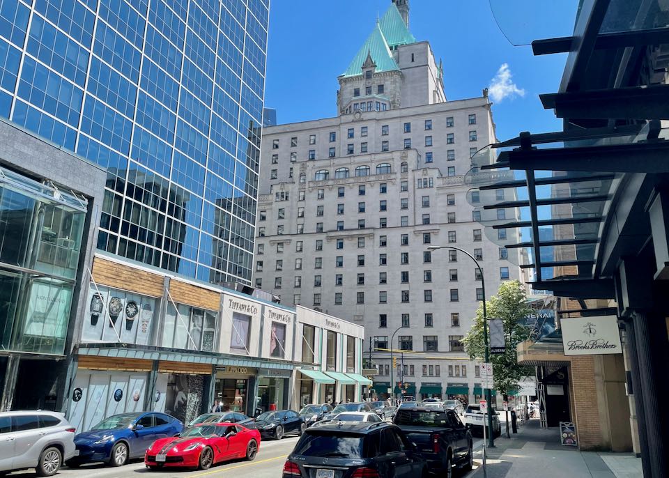 Shopping, restaurants, and hotels in Vancouver, BC.