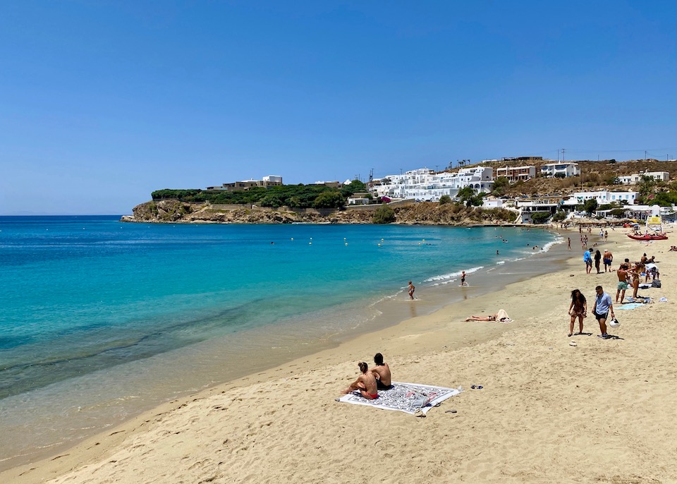 Beach activity on Agios Stefanos Beach in Mykonos