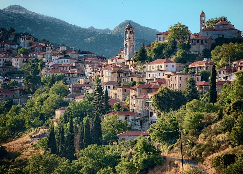 Dimitsana mountain village in Arcadia, Greece, on a sunny day