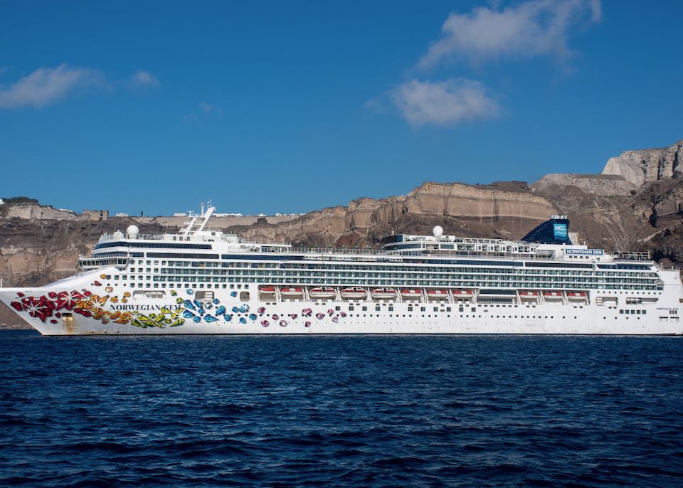 Cruise ship in the Santorini caldera.