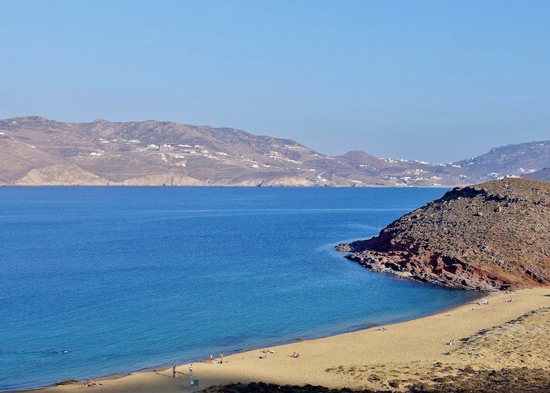View of the sea and Agios Sostis Beach in Mykonos