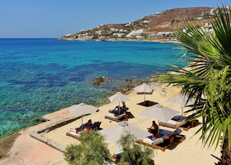 The private beach at Anax Mykonos in Agios Ioannis