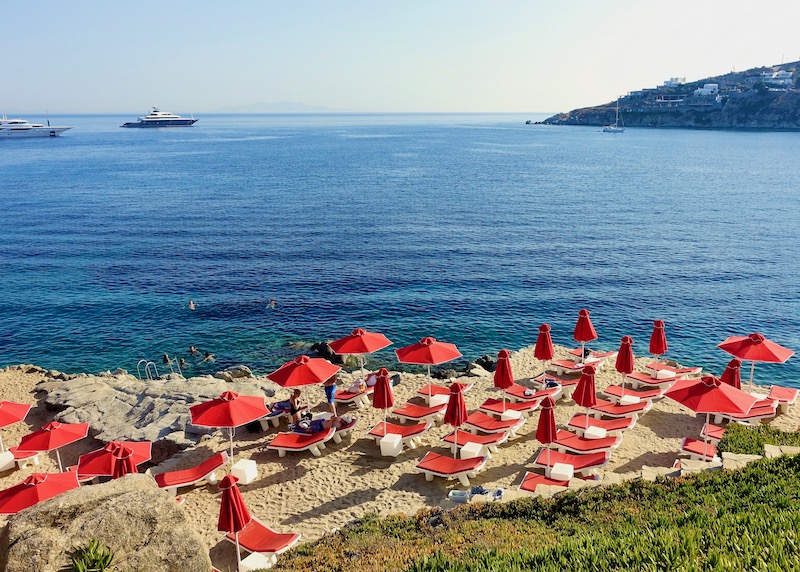 Private beach at Petasos Resort in Platis Gialos, Mykonos