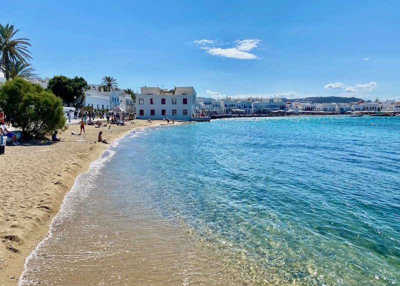 The little beach at the Old Port in Mykonos Town, also called Agia Anna Beach