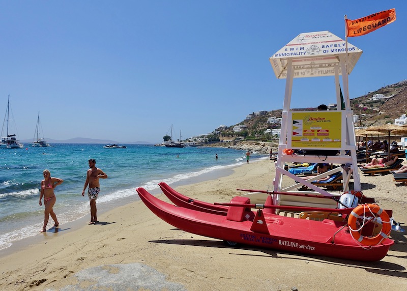 Lifeguard stand on Agios Ioannis Beach in Mykonos