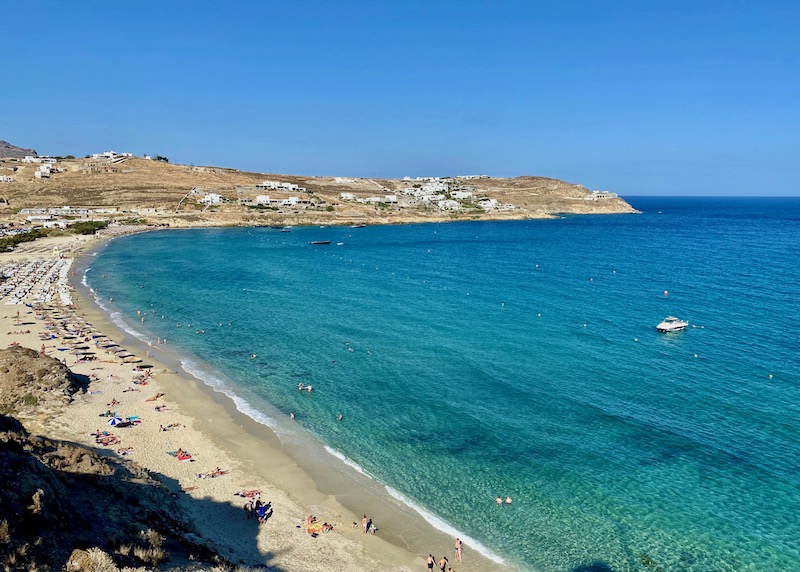 View from above Kalo Livadi Beach in Mykonos